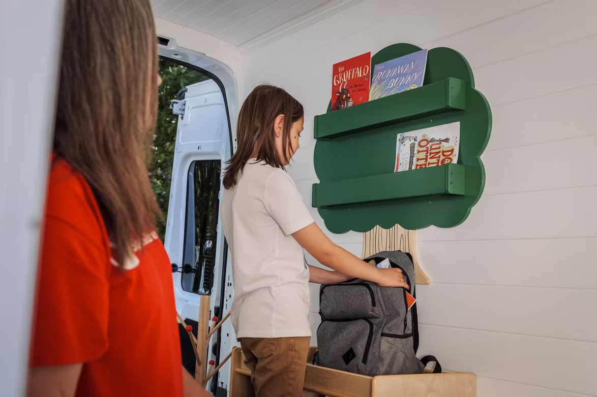 Mobile playspace van interior designed for children