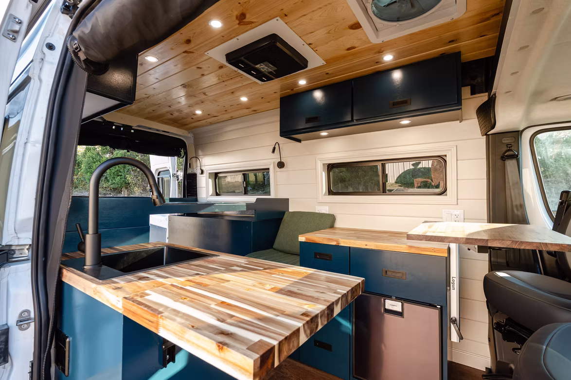 Detail of campervan cabinetry and joinery
