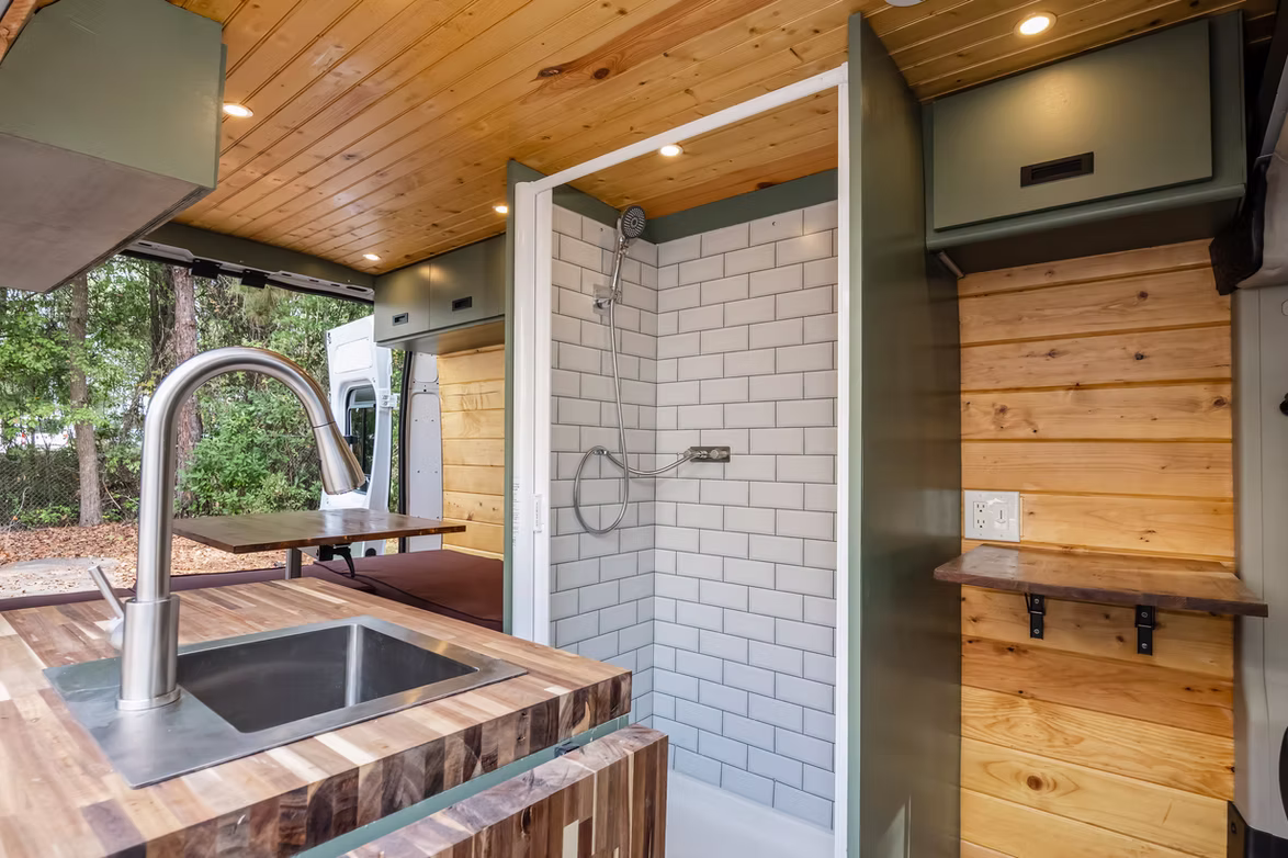 Campervan wet bath with custom shower
